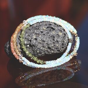 Natural Citrine Peridot Opal Wrap Bracelet | Necklace Handcrafted Solid 14K Gold